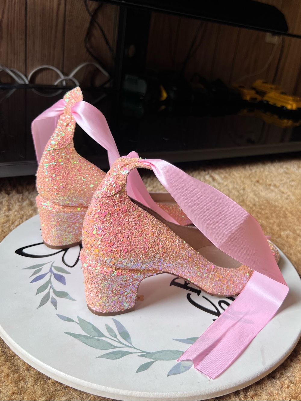 Free People Pink Glitter Lana Block Heels size women’s 9. - Picture 16 of 17